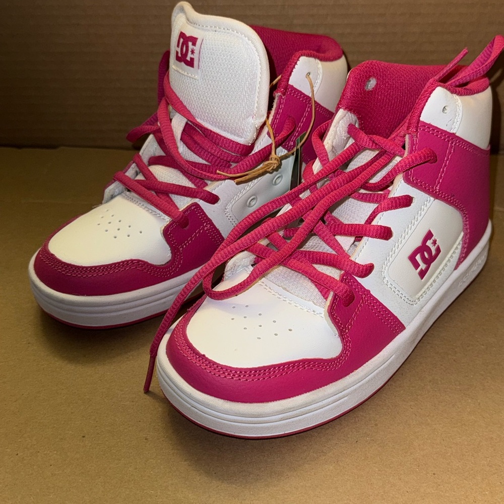 NWOT DC Kids' Pink and White High-Top Sneakers